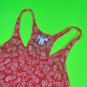 Old Navy Womens XS Orange White Paisley Racerback Tank Top Scoop Neck Sleeveless